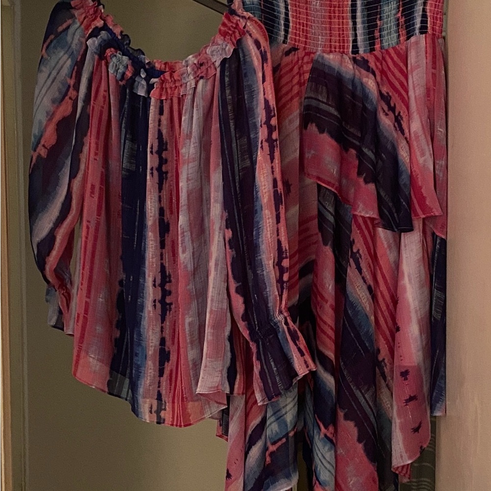 Style & Co. Pink and Blue Asymmetrical skirt and top set for Spring and summer !